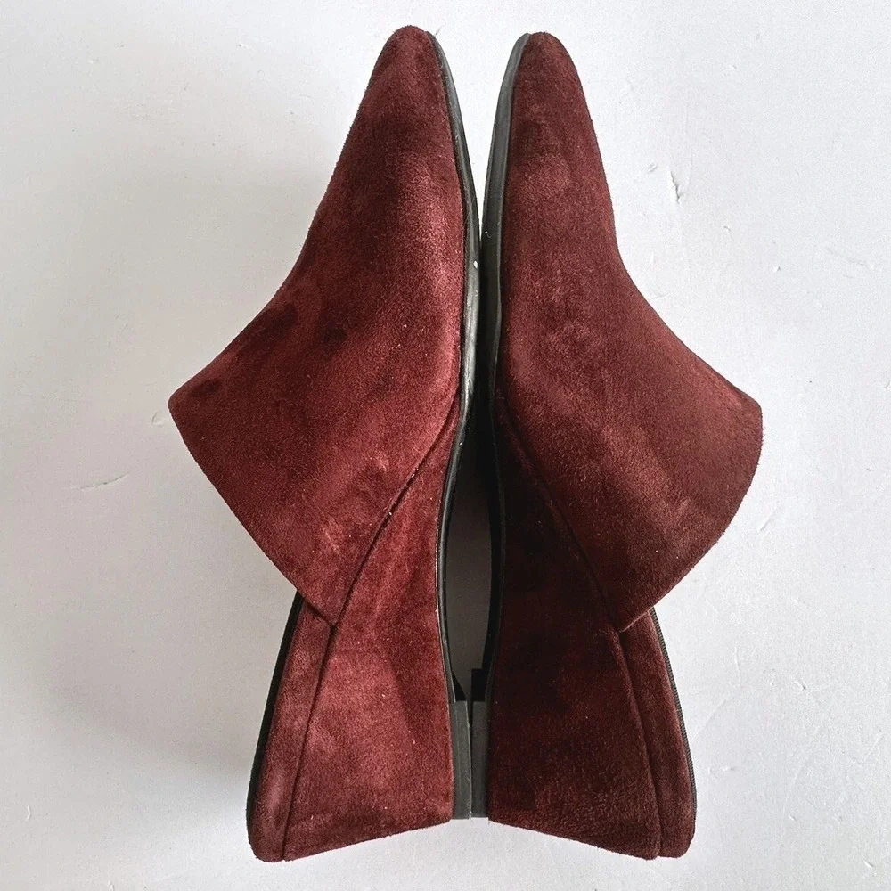 Natori Burgundy Academia Minimalist Suede Pointed Toe Wedge Mules Womens US 5